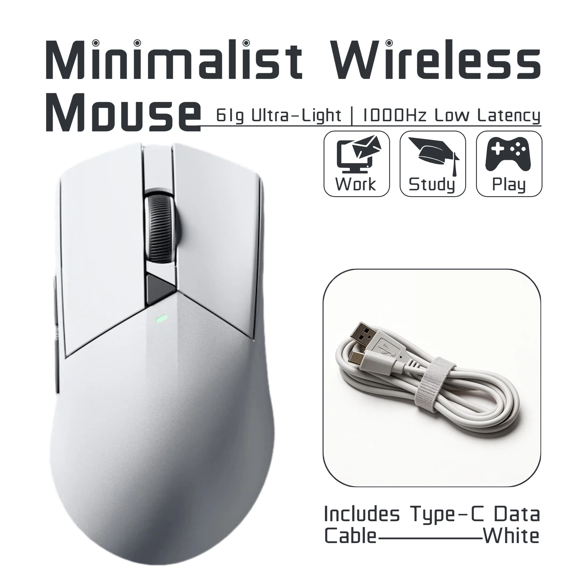 Wireless Mouse Bluetooth 2.4G Dual Mode 12800 DPI 1000Hz Rechargeable Gaming Mouse Lightweight 61g Ergonomic Mouse for PC Laptop Tablet