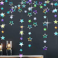 3.7M 12.1ft Paper Silver Star Garland Room Hanging Decoration  Birthday Party Decoration BannerAdult Graduation New Year Decor