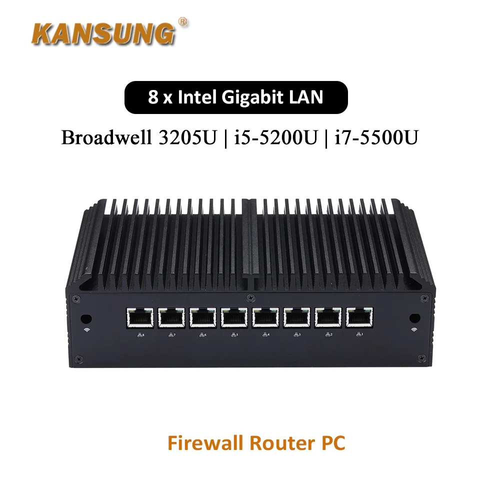 KANSUNG 8 Gigabit Intel LAN Mini Router Computer 5e generatie Celeron 3205U Core i5 5200U i7 5500U Firewall Barebone PC