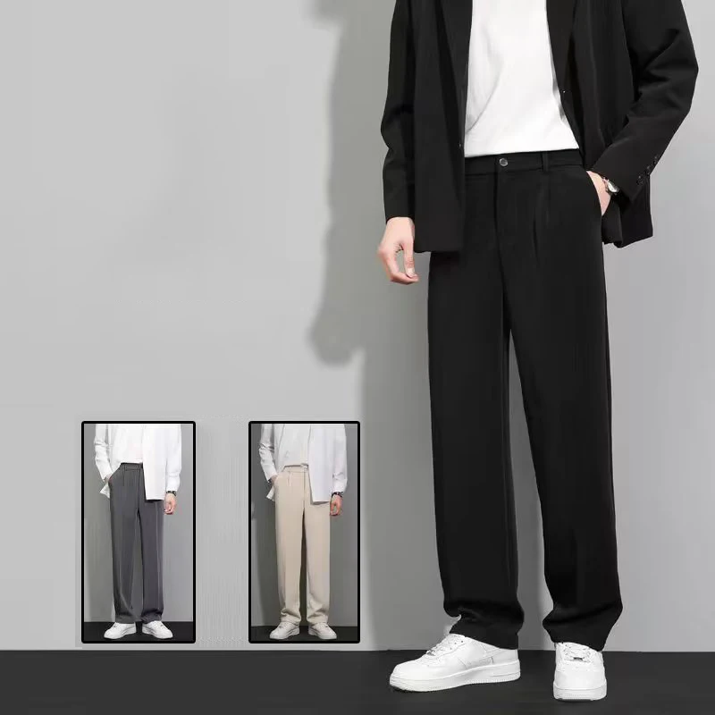 

New Men's Trend Wide Leg Streetwear Pants Comfortable Holiday Casual Trousers Plush Thermal 2024 Winter Black Suit Pants Male