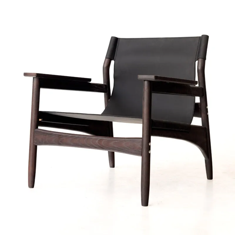 

Japanese-style solid wood leisure chair household living room armrest backed by canvas reading single sofa chair