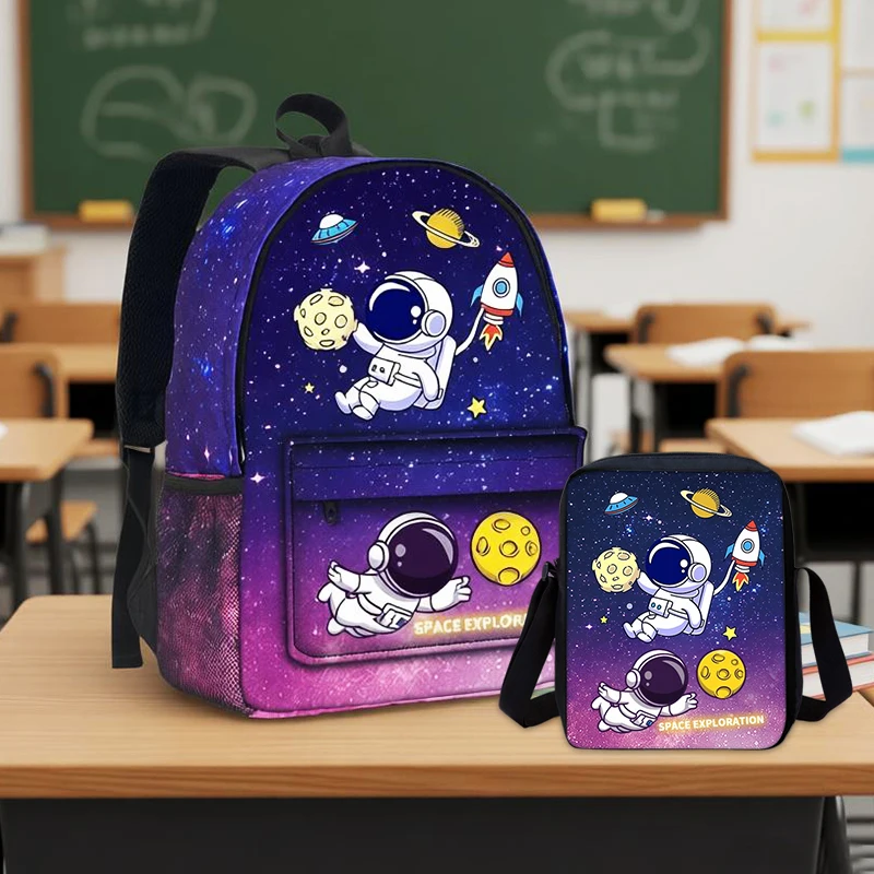 Space Planet Series Moon Rocket Backpacks Schoolbag Shoulder Bag Pencil Bags with Lunch bag BookBag for Boys and Girls Best Gift