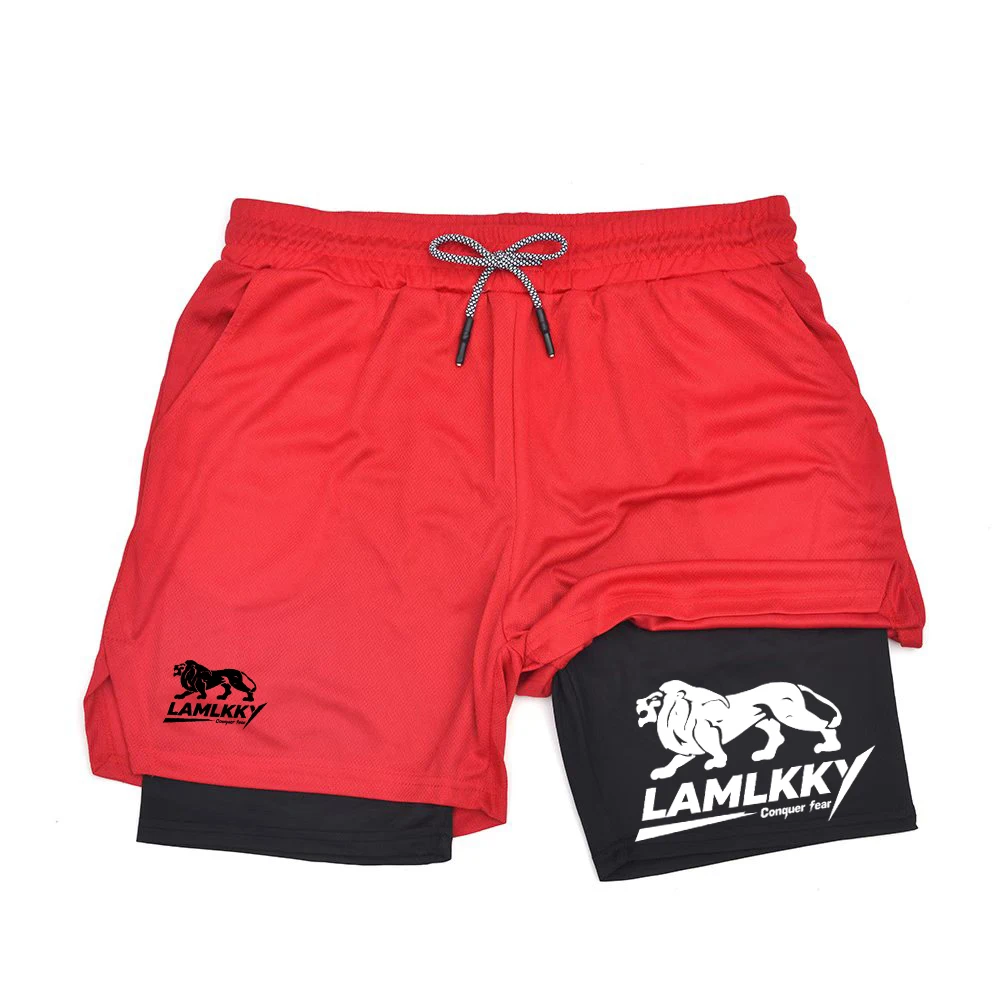 

Мужские шорты для бега 2 в 1, карман для телефона и петля для полотенец | Быстросохнущий принт для тренировок в тренажерном зале RL000725