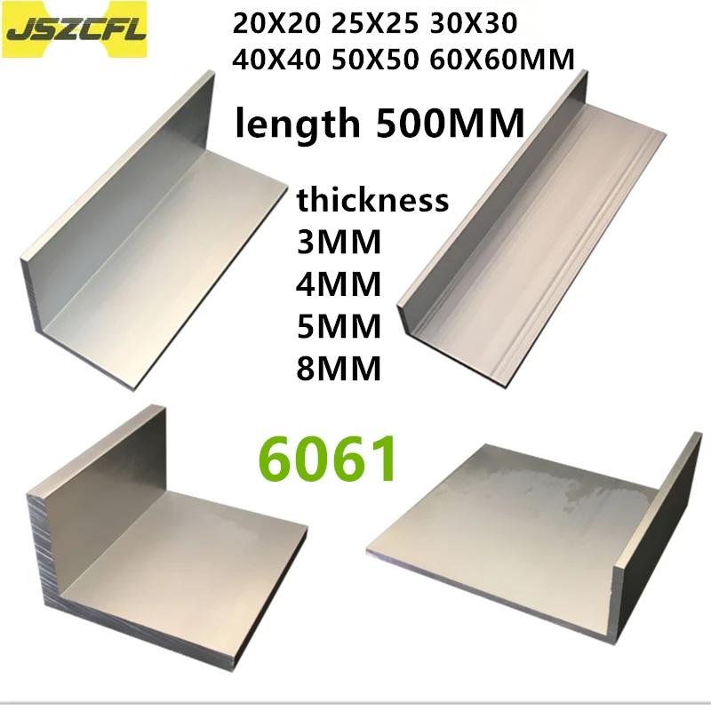 6061 Right Angle Aluminum 20/30/40/50/60MM Thick 3/4/5/8MM L-shaped Aluminum Alloy Aluminum Edging Triangle Profile Length 500MM