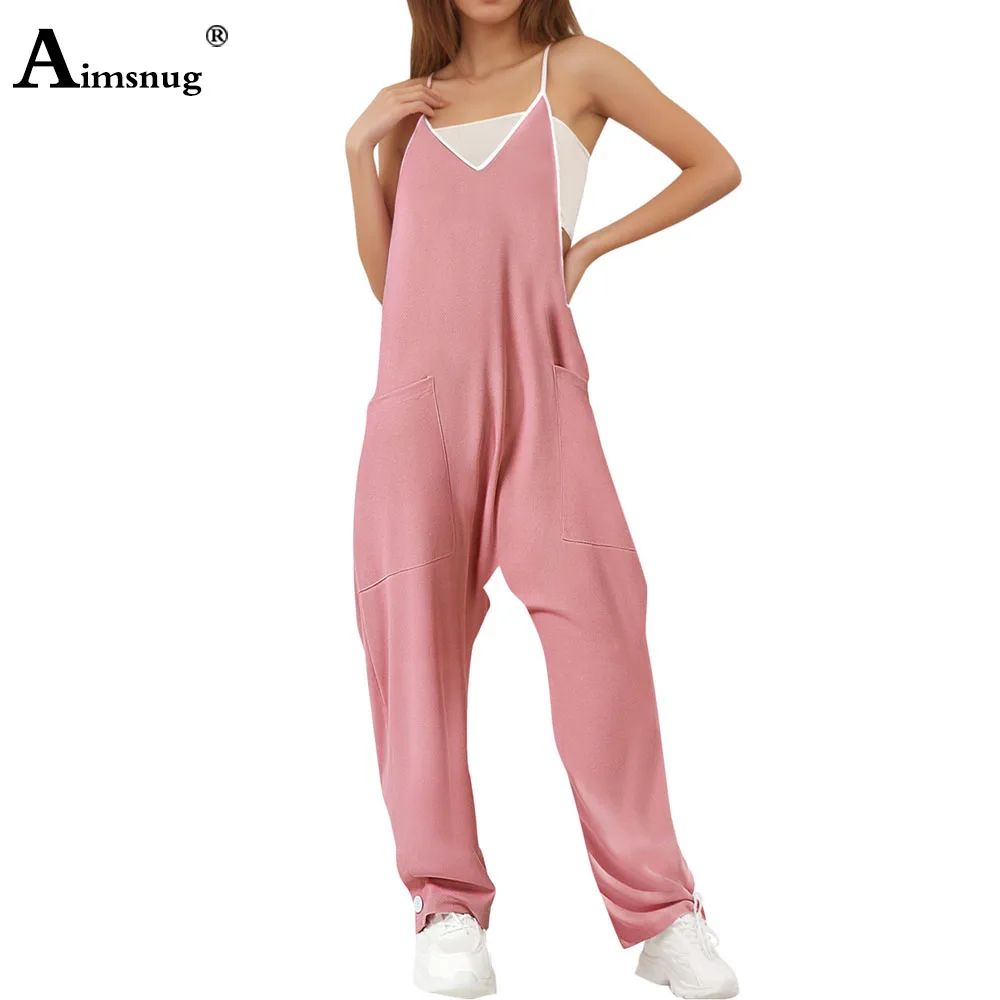 American and European 2024 New Patchwork Jumpsuits Women Straight Leg Trousers Plus Size Female Strappy Pocket Design Bodysuits