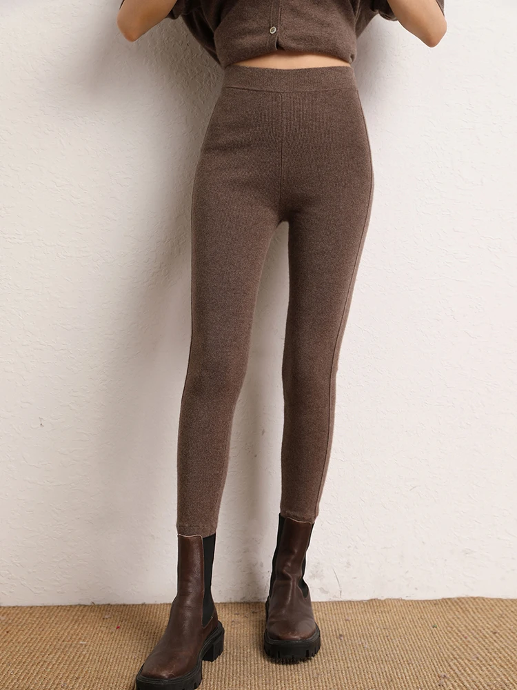 High Quality Women 100% Cashmere Legging Basic Soft elastic Pants Autumn Winter Cashmere Knitted Legging Trousers Warm Comfy