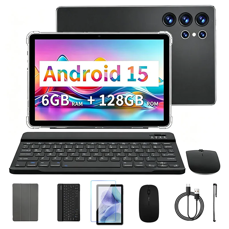 6GB RAM 128GB ROM Tablet Android 15 10.1-inch HD Display Octa-Code 6000mAh 2.4G/5G WiFi Dual SIM 4G Phone Call Android Tablet