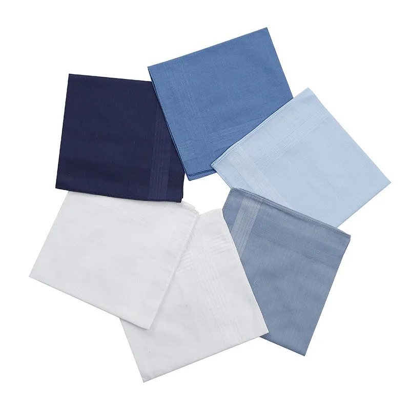 3pcs 40x40cm tömör színben Fehérítőszer Kék szín Alföld férfiak handkerchiefs Zseb hankies Lágy Pamut Verejték szögletes towels Tea Félfogadás Szívesség