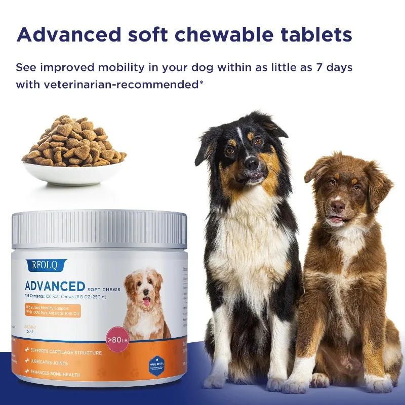 

Усовершенствованные мягкие жевания — улучшает гибкость суставов, здоровье костей, уменьшает жесткость, поддержку мобильности суставов для собак