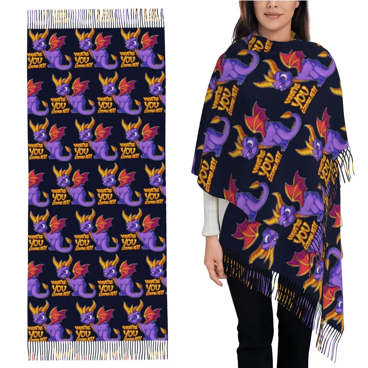 

Spyro Pattern Scarf Tassel Scarves Women Soft Warm Shawls and Wraps Long Fall Winter Shawl Wrap