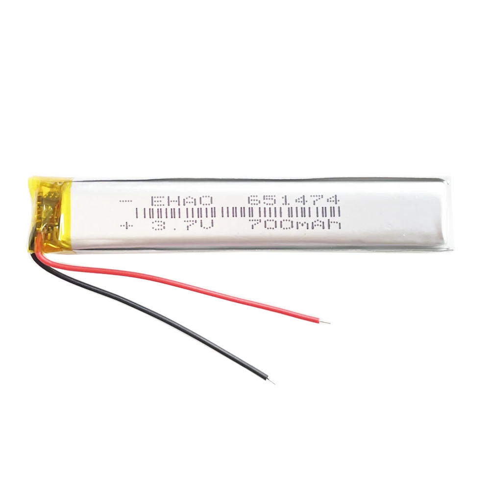 3.7V 700mAh długa taśma akumulator litowo-polimerowy 651474 do świateł LED z Bluetooth rowerowych masażer rejestrator GPS głośnik