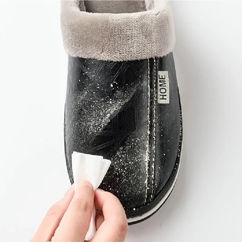 Big Size 36-51 Men Winter Slippers Warm Cotton Shoe Waterproof PU Leather Women House Furry Slipper Couples Bedroom Plush Flats