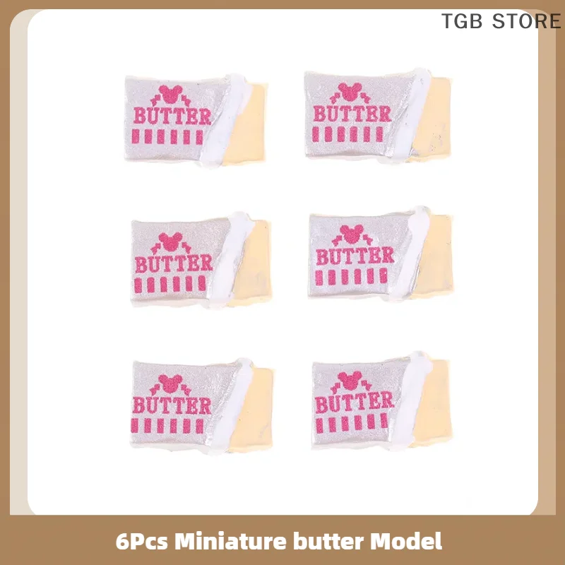

6Pcs Miniature Food Butter Model Breakfast Tableware Simulation Kitchen Diy Bread Set Toy Doll House Accessories Pretend Play