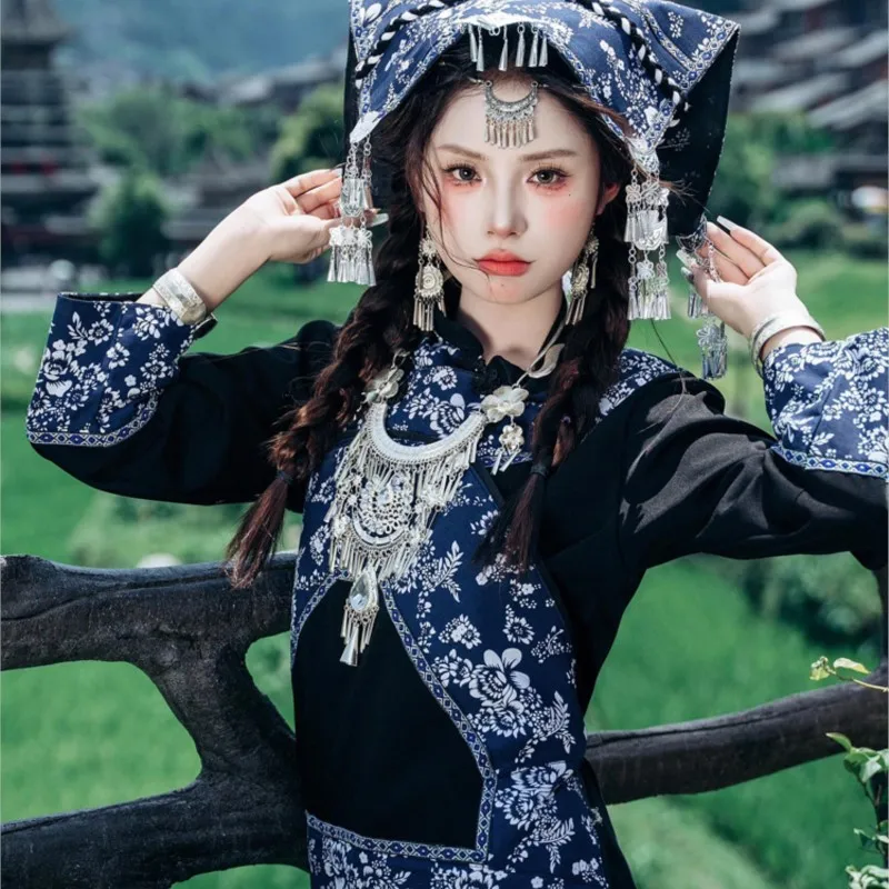 Ropa exótica femenina Buyi batik sombreros estilo étnico casual uso diario nueva fotografía