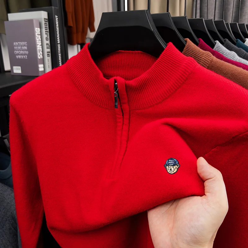 Man Long-Sleeved Knitwear Round Neck Zipper Exquisite Embroidery Autumn Winter New Pullover Keep Warm Versatile Men's Sweater