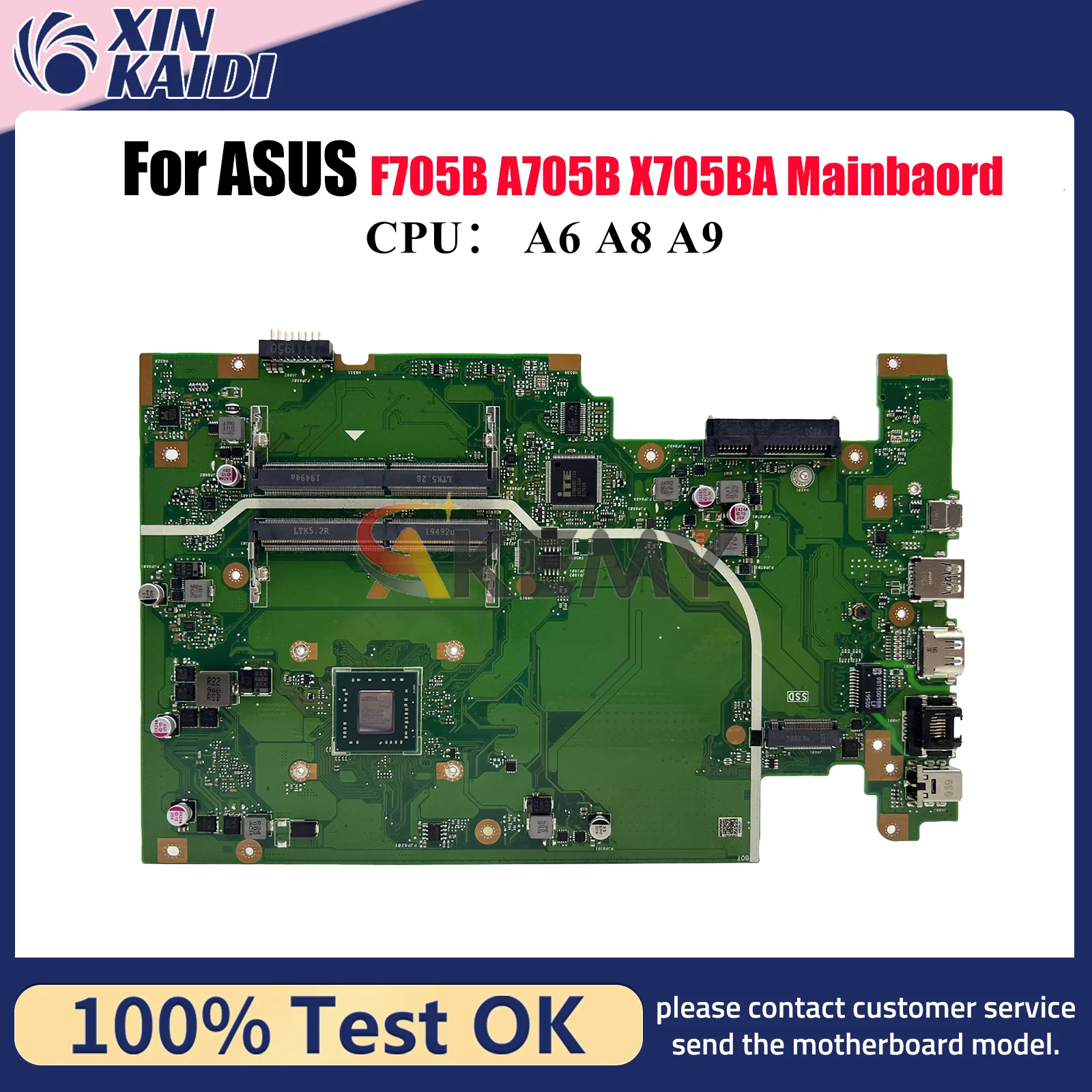 

X705BA Laptop Motherboard For ASUS VivoBook F705B X705B X705BA A705B Notebook Mainboard With A6 A8 A9 CPU tests OK fast shipping