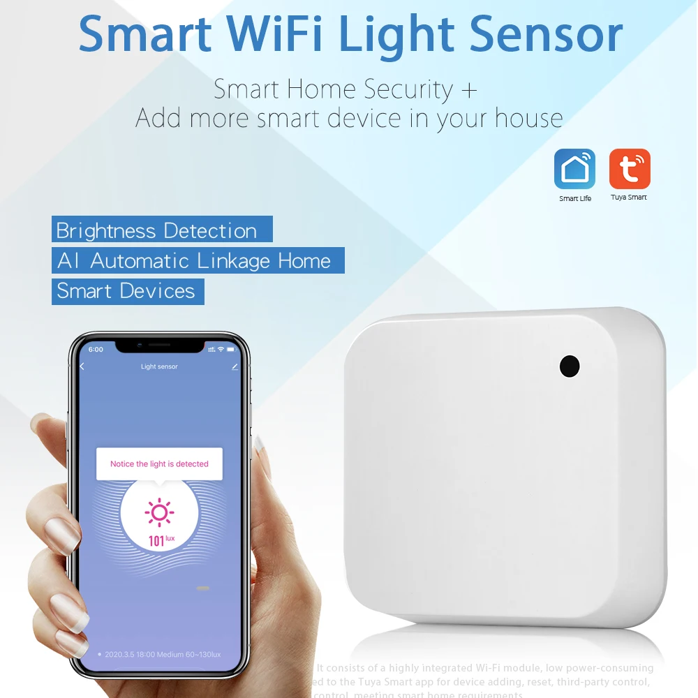 Tuya Home 180 ° WIFI Illuminance Sensor Smart  Brightness Life Powered by Batteries