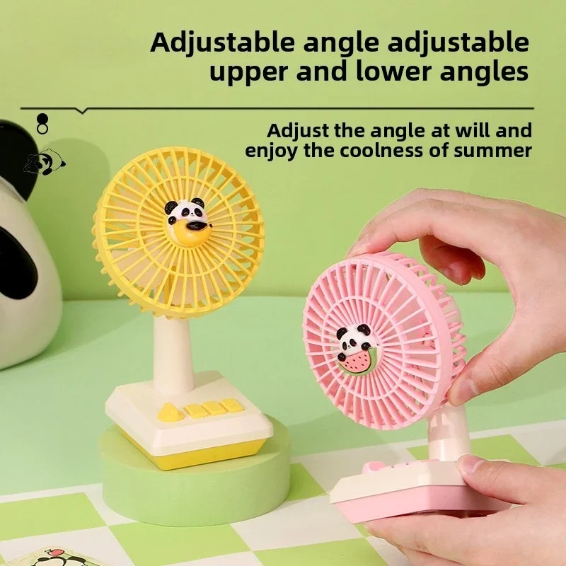Panda Cartoon Desktop Small Fan with Two USB Charging Modes Student Dormitory Desktop Mini Portable Handheld Fan