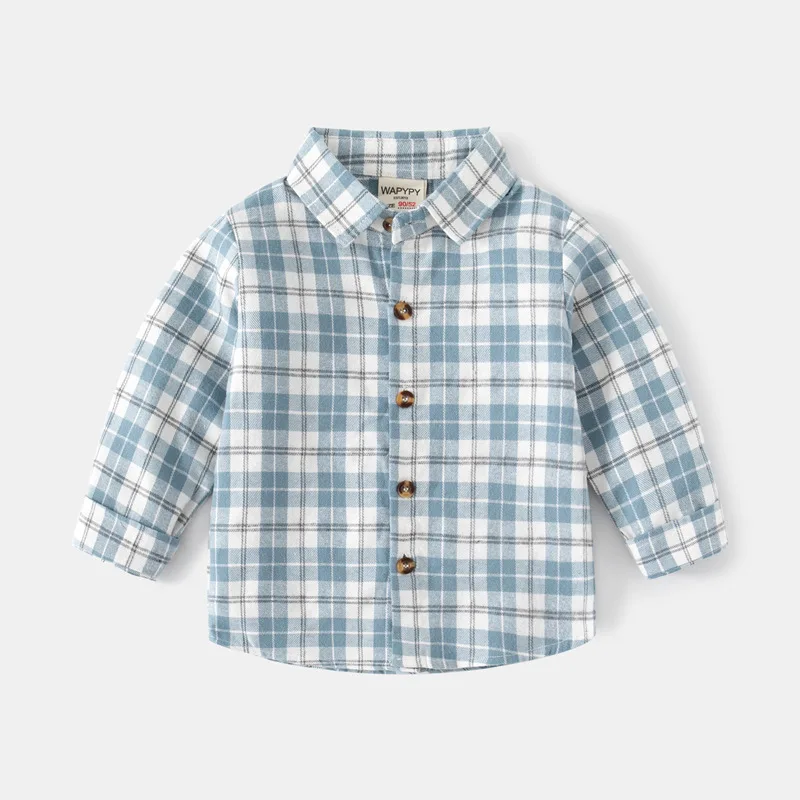 Toddler School Boys Blouses Long Sleeve Plaid Shirt  Yellow & Blue Checkered Shirts Kids Casual Button-Down Tops for Spring Fall