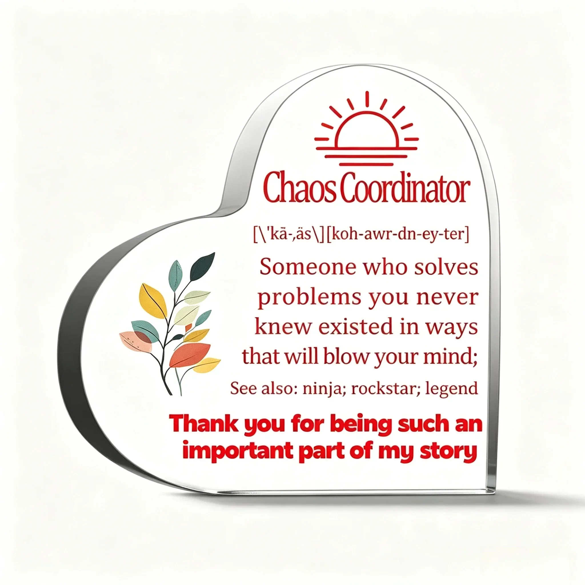 Chaos Coordinator Definition Heart Acrylic Plaque Coworker Appreciation Office Desk Gift