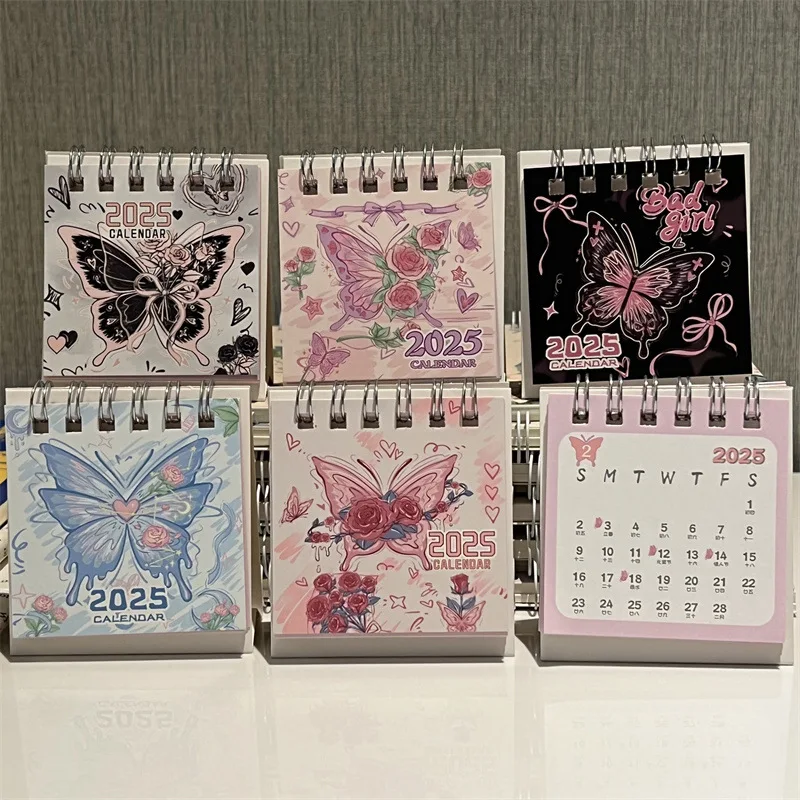 Calendario de mariposa 2025 Mini calendario de escritorio para estudiantes Ins Girl Heart Mini calendario de escritorio pequeño de alto valor