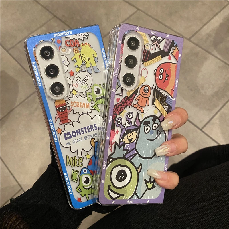 Phone Case For Samsung Galaxy Z Fold 3 4 5 Cute Monsters Sanrio Kitty Melody Kuromi Transparent Hard PC + Soft Edge Back Cover