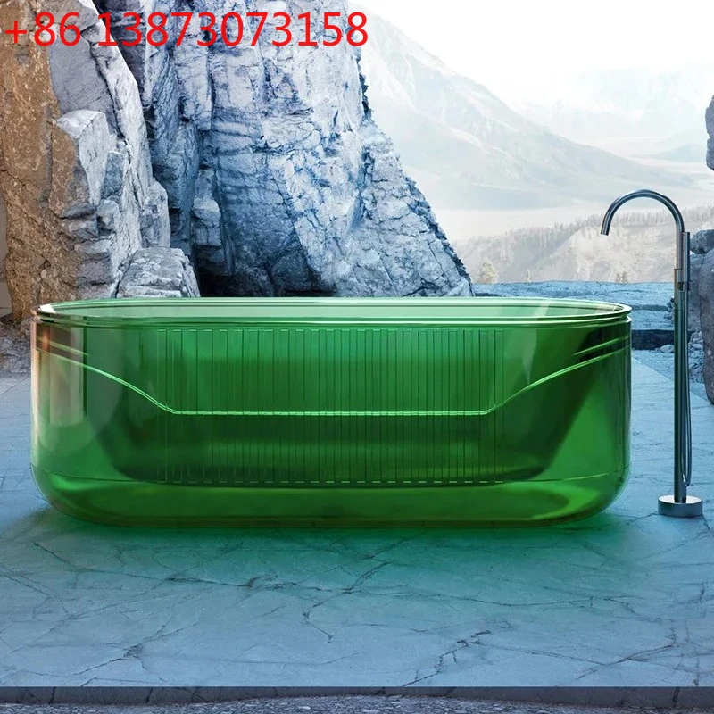 ATransparent bathtub Free-standing resin household small apartment oval color bathtub Hotel homestay bathtub