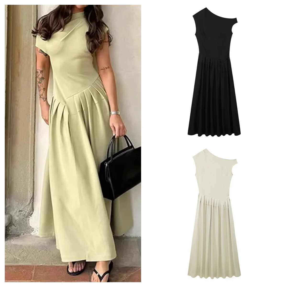 

European and American cross-border French platycodon waist slim design sleeveless dress women's summer new mid-length skirt
