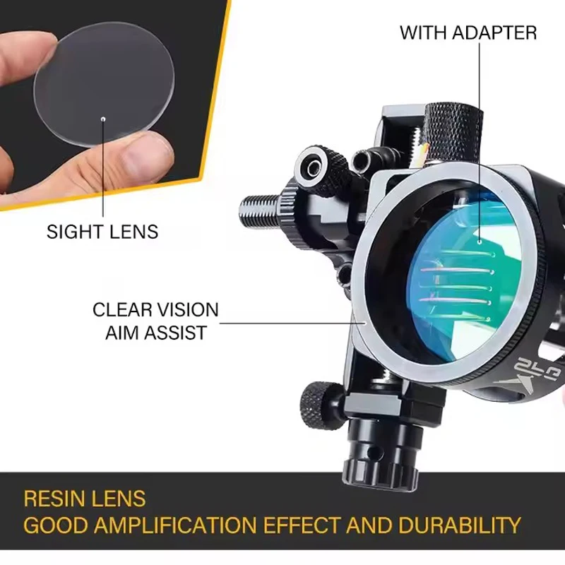 Compound Bow Sight 5 Pin with 6/8Magnification Lens Micro Adjust Archery Sights Right Hand Black