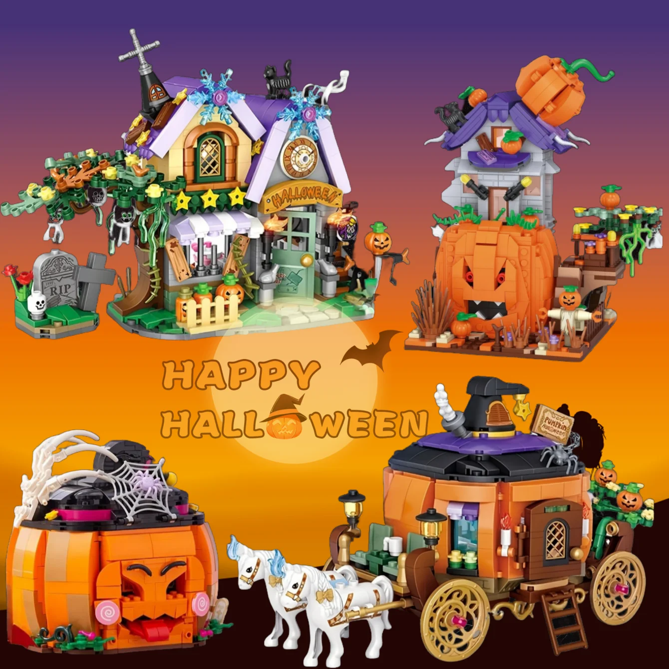 Einzigartige Geschenkideen – Weihnachtshaus-/Halloween-Hausbausteine – Dekoration-Spielzeugset für Kinder und Freunde