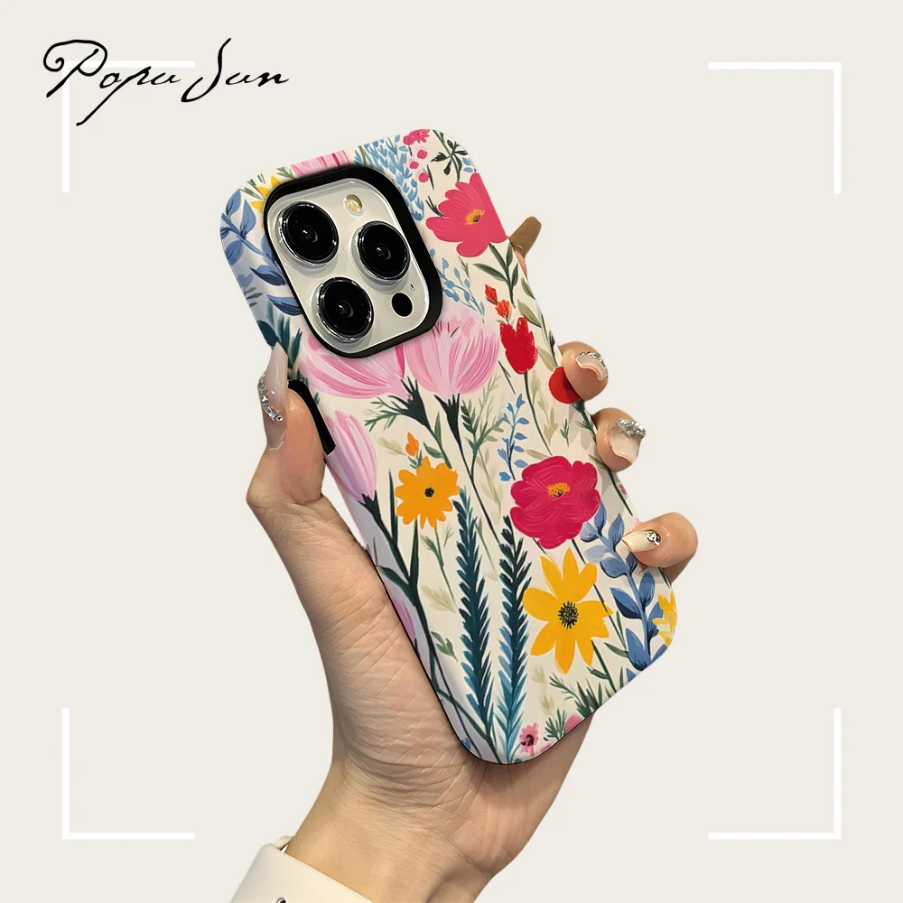 Luxury Flower Spray Flora Phone Case For iPhone 16 15 13 12 11 Pro Max 15 14 Plus Hard Protection Double-layer Funda Shockproof