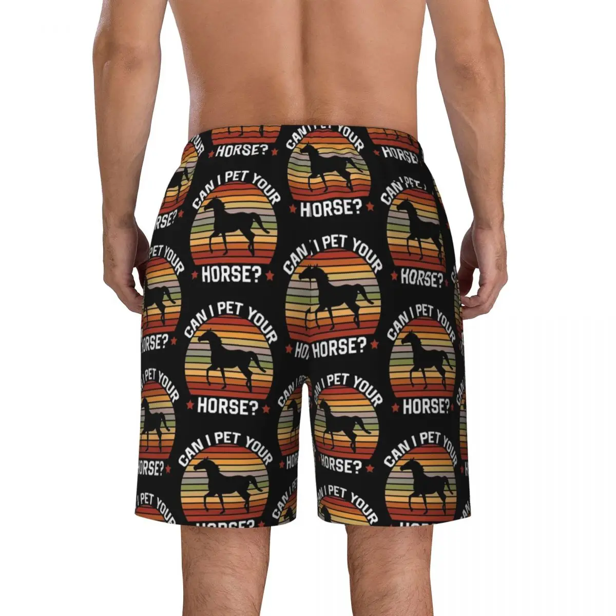 Summer Board Shorts Men Funny Horse Sports Animal Print Graphic Beach Shorts Fashion Quick Drying Swimming Trunks Plus Size