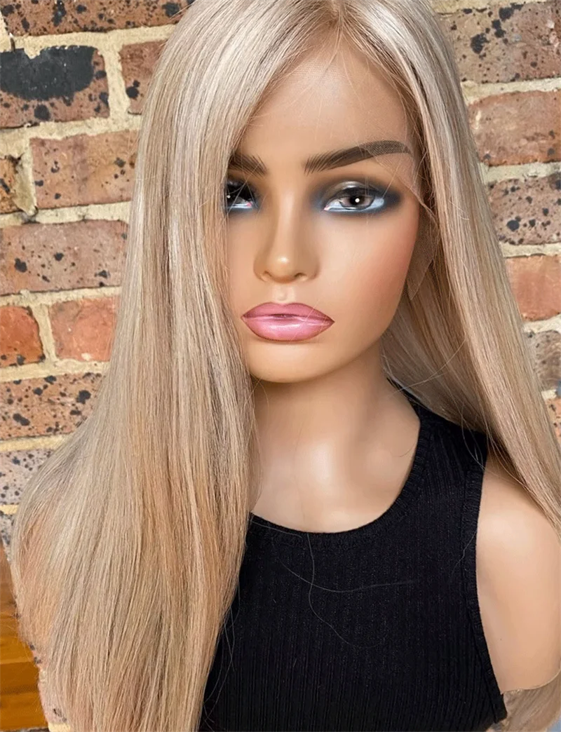 

Balayage, смешанный блондин, мелирование, длинный прямой парик, свободная часть, 24-дюймовый длинный прямой парик с синтетической бахромой, натуральный пепельно-русый парик