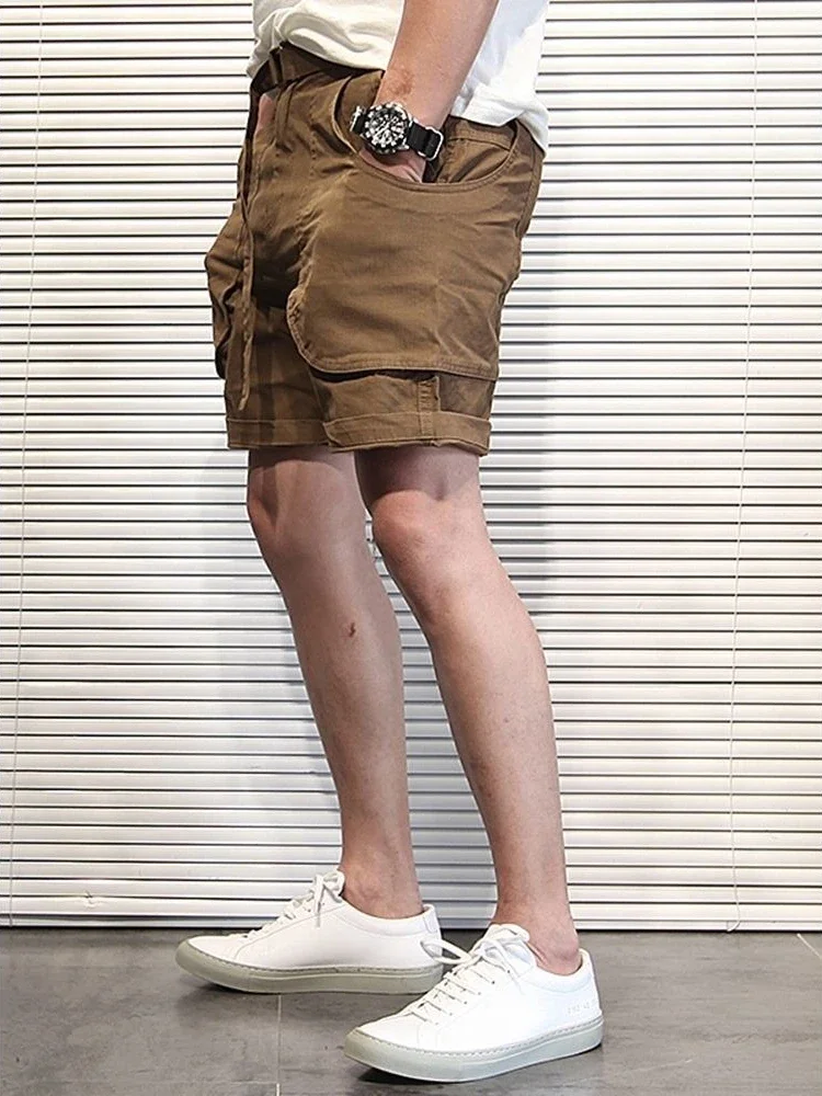 ポケット付きソリッドメンズカーゴショーツ、メンズ用ショートパンツ、美しいナイロン、人気のヴィンテージY2Kコットン、快適なワイドヘビーホワイト