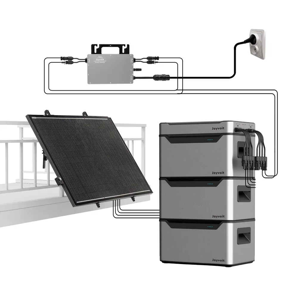 Stackable Lithium Batteries And Micro Inverter Solar System With PVHub And Mono Panels 1KW MESS Balcony Solar System