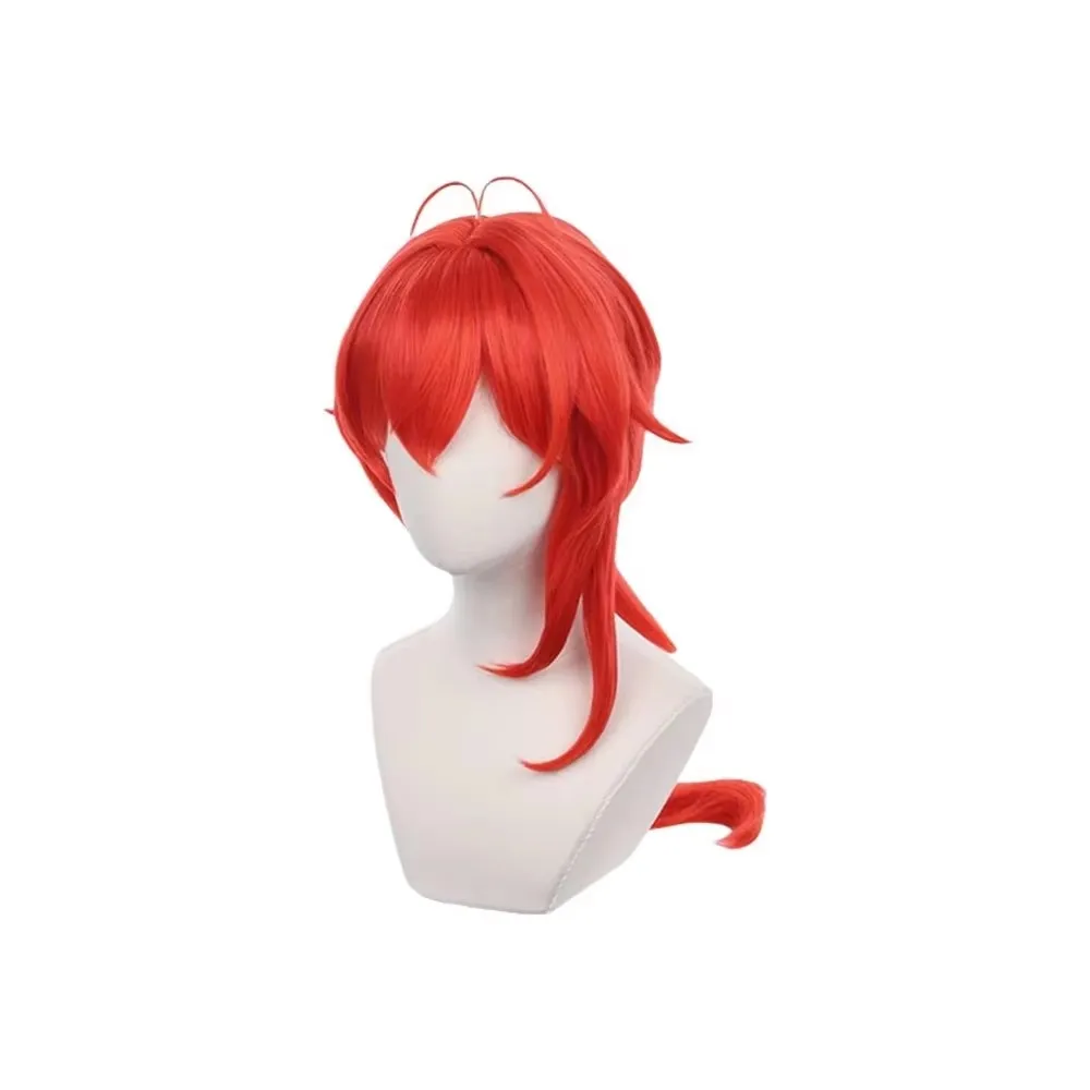 アニメコスプレ Diluc Ragnvindr かつらロングストレートポニーテール赤人工毛 Peluca フリーレンフェスティバルロールプレイ小道具