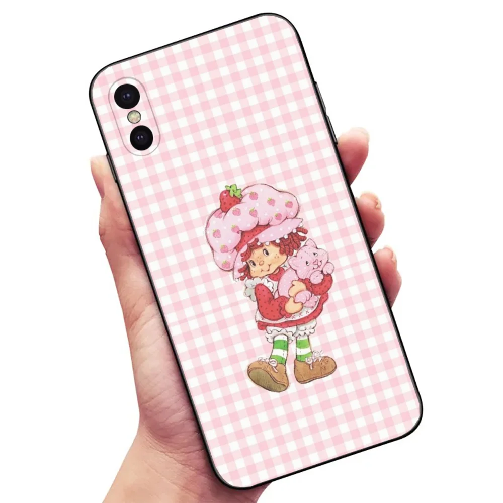 S-Shortcake S-Strawberry Phone Case For Samsung S24,23,22,30,21,10,9,Ultra,Plus,Lite,FE,5G Black Soft Case