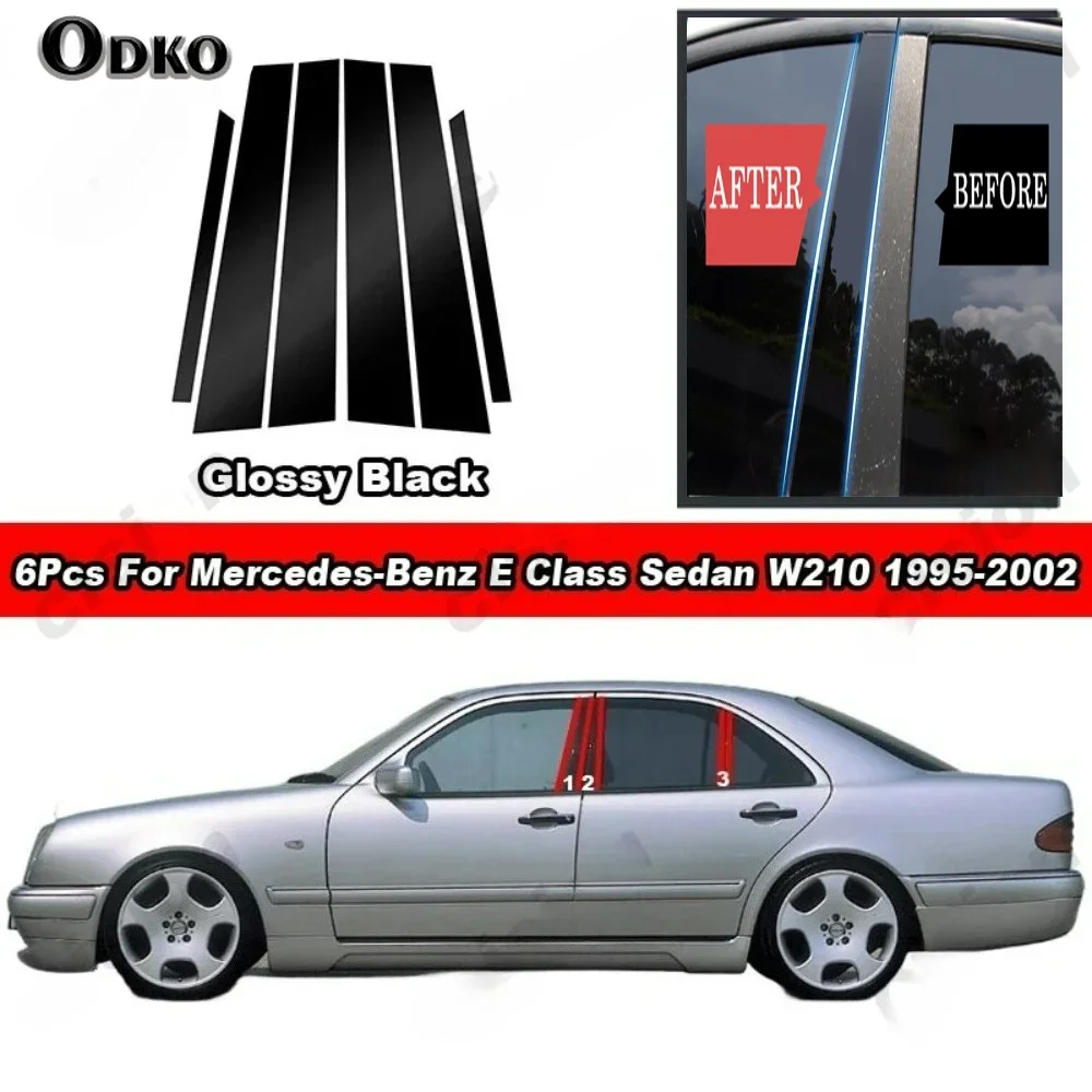 For Mercedes Benz E Class W210 Car Door Window Center Middle B C Pillar Post Column Cover Trim Black Carbon Fiber Chrome Sticker