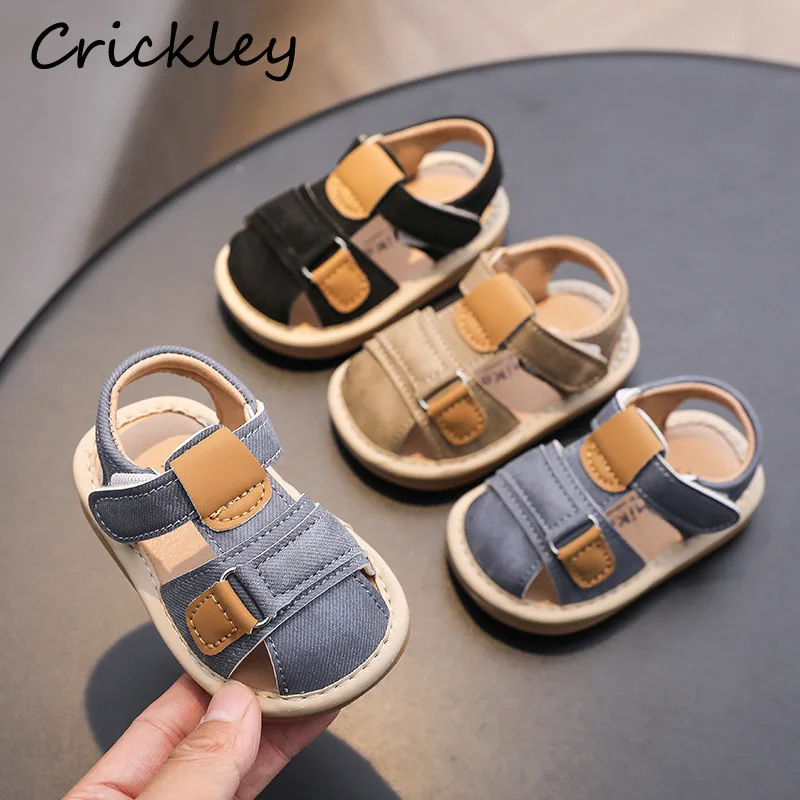 

Summer Patchwork PU Baby Shoes Casual Closed Toe Hook Loop Boys Girls Sandals Non Slip Rubber Sole Infant Children First Walkers