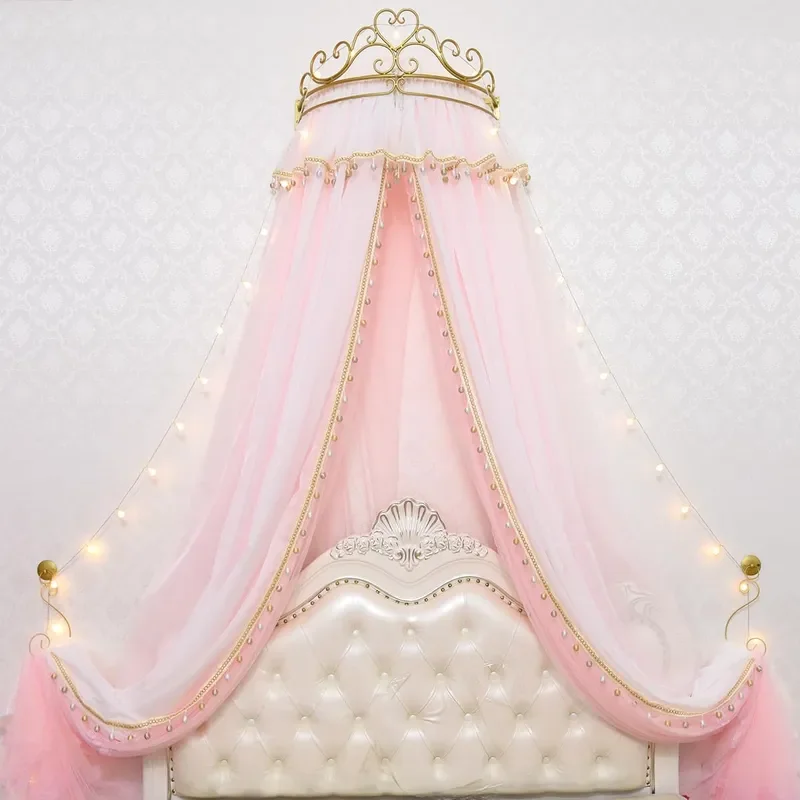 Girl Bed Curtain Princess Crown Mosquito Netting Children Room Decor Bedside Yarn Net Romantic Princess Tents Bed Canopy