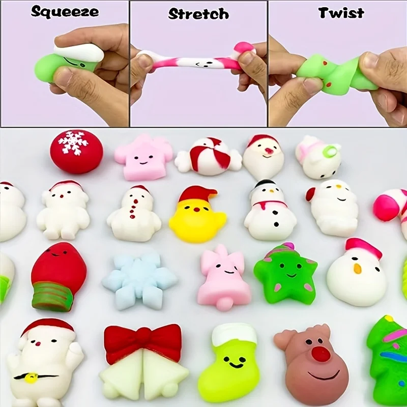 20Pcs Christmas Mochi Squishies Toys Santa Claus Snowman Squeeze Stress Relief Toysfor Kids Christmas Gift Classroom Rewards