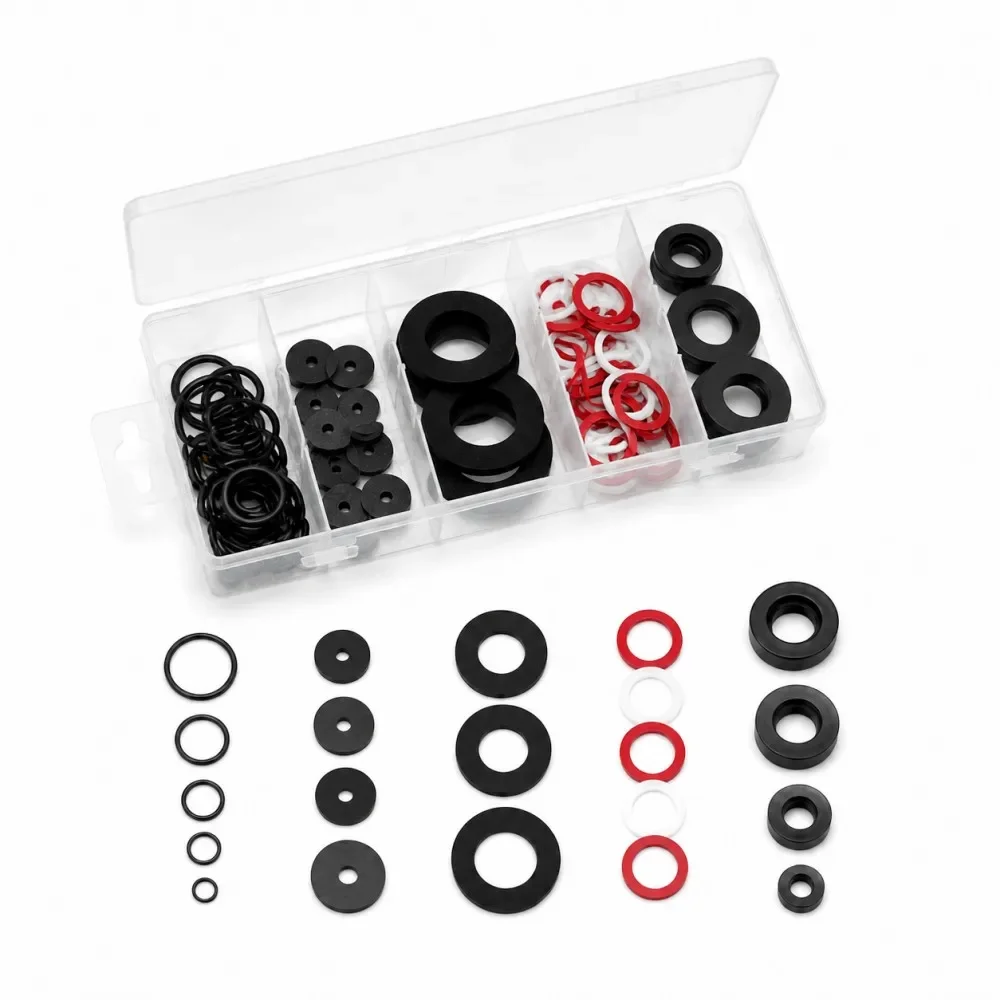 Tap Reseater Washers 125Pcs Assortment Kit Multi Size Leak-Proof Seal Gasket Rubber Washer for Faucet Plumbing Maintenance