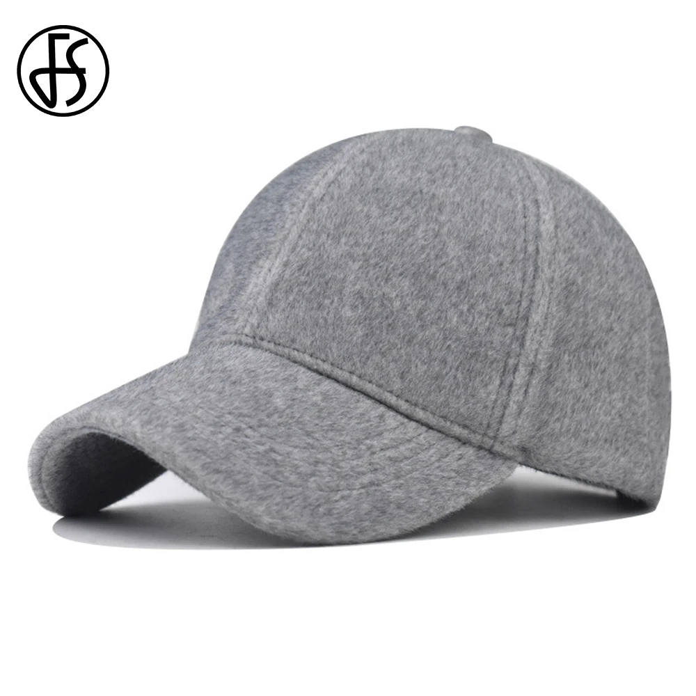 FS Luxury Brand Cashmere Baseball Cap For Men Gray Warm Winter Plush Women Caps Outdoor Windproof Trucker Hats Casquette Femme