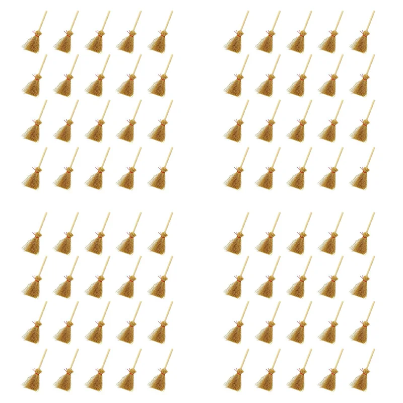 ไม้กวาดฟางขนาดเล็กแบบจำลอง 80 ชิ้น พร้อมเชือกสีแดง สำหรับตกแต่งบ้านตุ๊กตาในวันฮาโลวีน ตกแต่งงานปาร์ตี้แม่มด