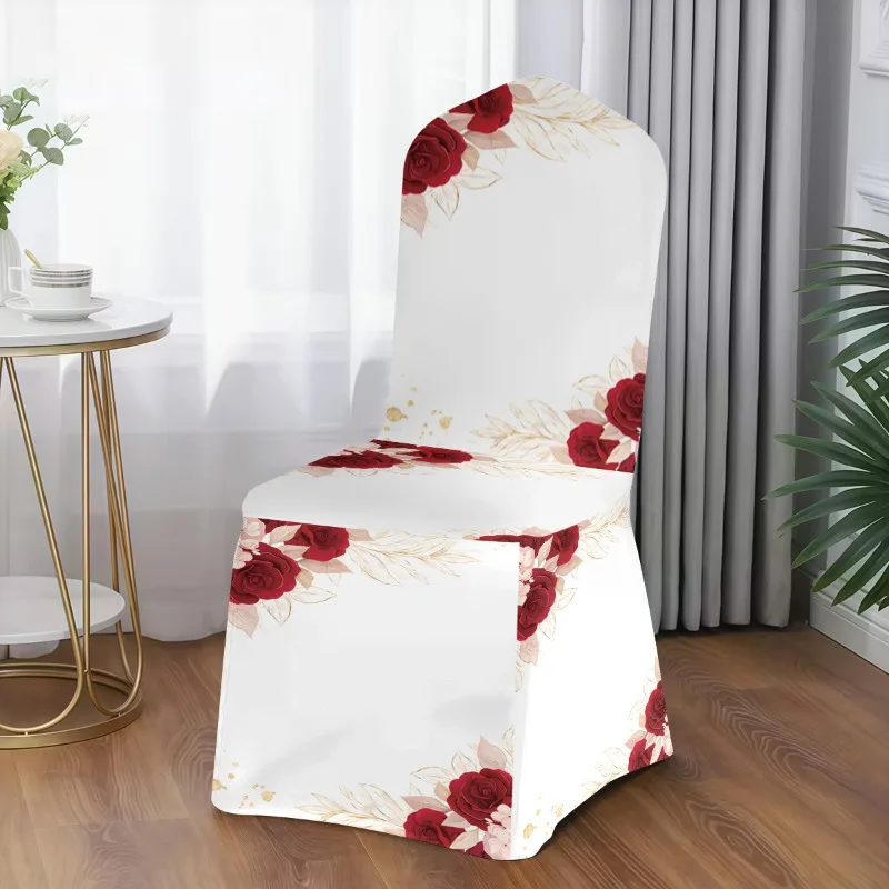 Romantic rose print stretch chair cover. Washable, non-slip, easy to install. Perfect for home, weddings and banquets.