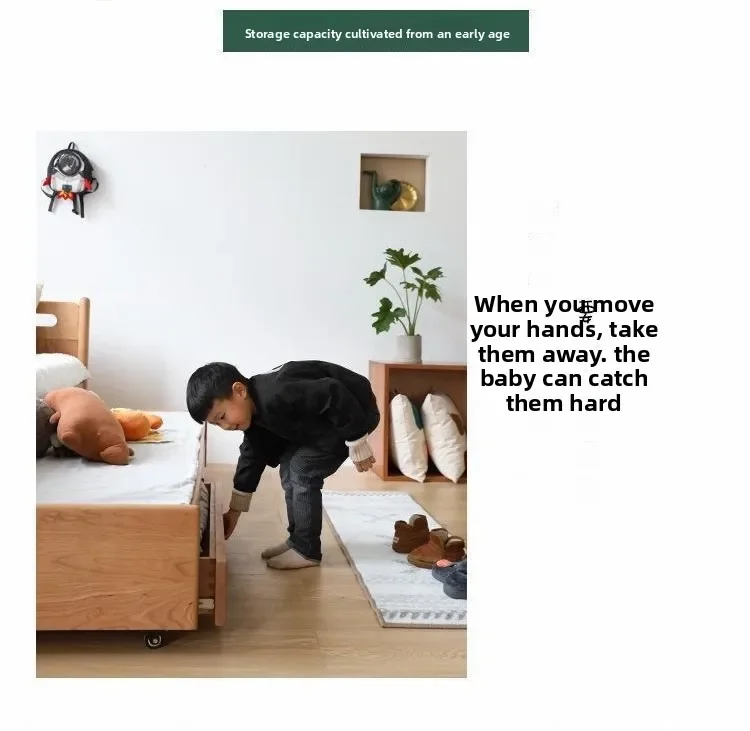 체리나무 원목 어린이침대, 일본식 통나무 이층침대, 서랍트레일러 포함, 엄마와 아이 침대