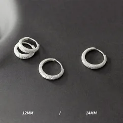 12mm 14mm 925 Silver Woman Earring Simple Thick Frosted 925 Silver Hoop Earrings For Women Female Girls Lady Shine Round