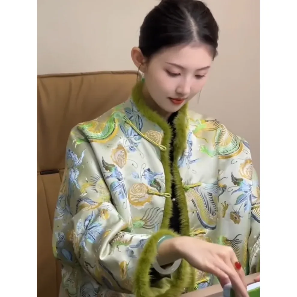 

Chinese Jacquard Cotton-Padded Coat Women Overcoat 2025 Autumn Winter New Chic Loose High-End Super Nice Thicke Warm Cotton Coat