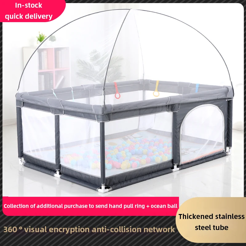 IMBABY NEW Children\'s Playpen with Foam Protector Baby Safety Fence Kids Ball Pit Playpen with Mosquito Net Baby Playground