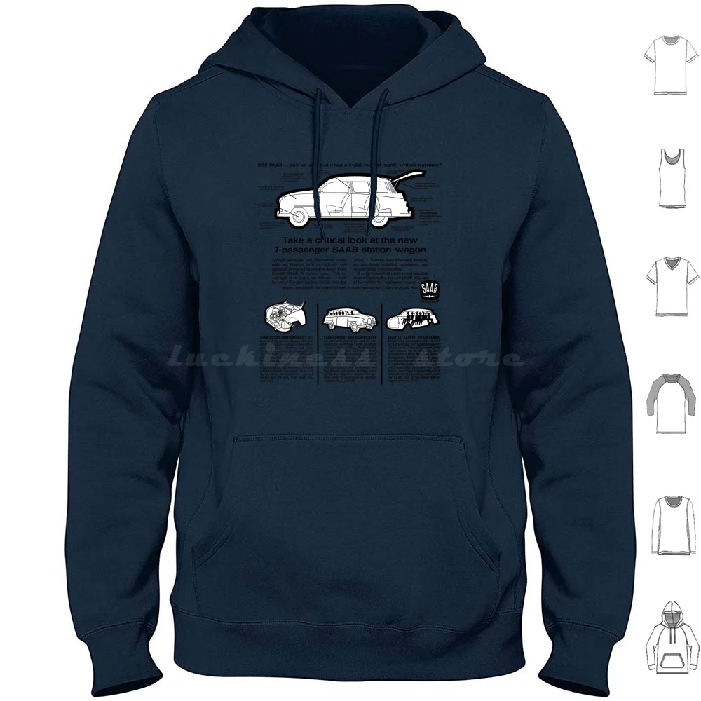 Saab 95 Hoodie cotton Long Sleeve Saab 95 Saab 96 Saab 99 Saab 900 Saab 9000 Turbo Sweden Swedish Trollhatten Car Cars